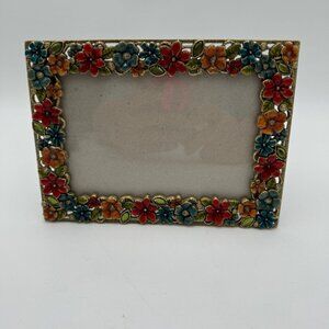 4 x 6 enameled photo frame flower floral home decor colorful blue red green